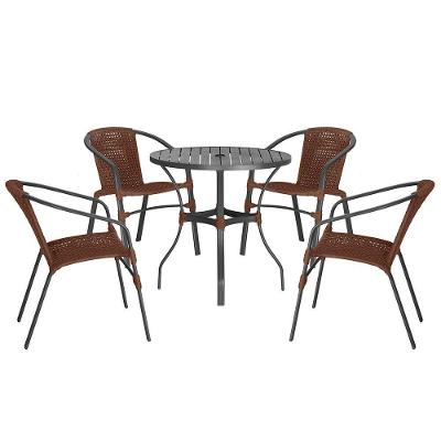 04 Cadeiras Floripa E Mesa Roma 100cm Preta Trama Original Marrom