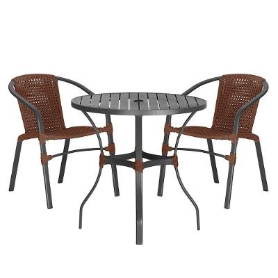 02 Cadeiras Floripa E Mesa Roma 80cm Preta Trama Original Marrom