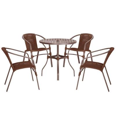 04 Cadeiras Floripa E Mesa Roma 100cm Marrom Trama Original Marrom