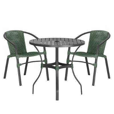02 Cadeiras Floripa E Mesa Roma 100cm Preta Trama Original Verde