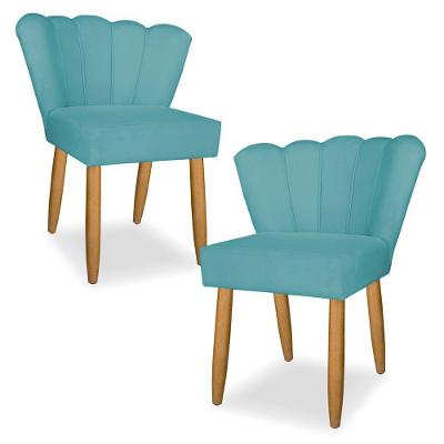 Kit 02 Cadeira Petala Para Sala Tv E Jantar - Leo Decor Azul Turquesa