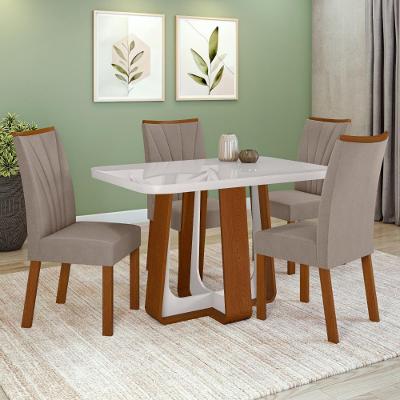 Conjunto Sala De Jantar Mesa Easy Pop 120x80cm Tampo Mdf 40mm Com 4 Cadeiras Confort Suede Animale Bege Frassino/off