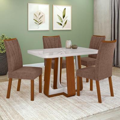 Conjunto Sala De Jantar Mesa Easy Pop 120x80cm Tampo Mdf 40mm Com 4 Cadeiras Confort Couro Morano Avelã Frassino/off
