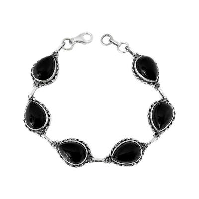 Pulseira Gotas Pedra Onix Prata De Bali 925