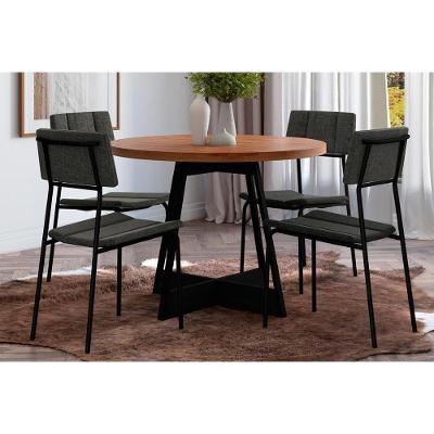 Conjunto Mesa De Cozinha átria 1594 Aço Com Tampo Madeirado 100cm E 4 Cadeiras Lou Preto Nogal Preto Grafite Carraro