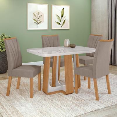 Conjunto Sala De Jantar Mesa Easy Pop 120x80cm Tampo Mdf 40mm Com 4 Cadeiras Confort Suede Animale Bege Amêndoa/off