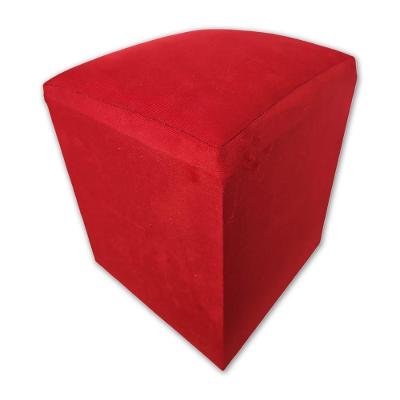 Mini Puff Banqueta Quadrado Cubo Decorativo Courino e Suede Vermelho Suede