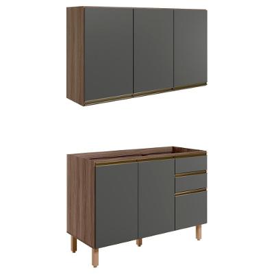 Armario Aereo Balcao Pia 120 Cm Mdf Kali Carvalho Toq Chumbo 