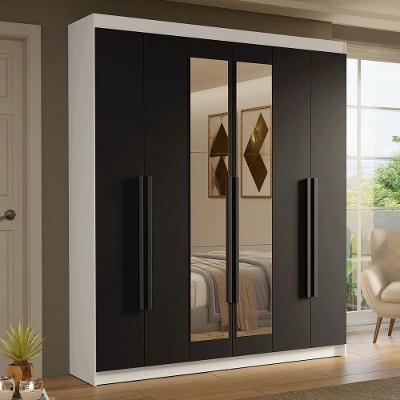 Guarda-roupa Casal 6 Portas Batentes Com Espelho Saturno Madesa Branco/preto