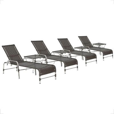 4 Espreguiçadeira Catar E 4 Mesa Garden Alumínio E Fibra Tabaco