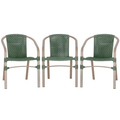 03 Cadeiras Floripa Alumínio Pintura Fendi Trama Original Verde