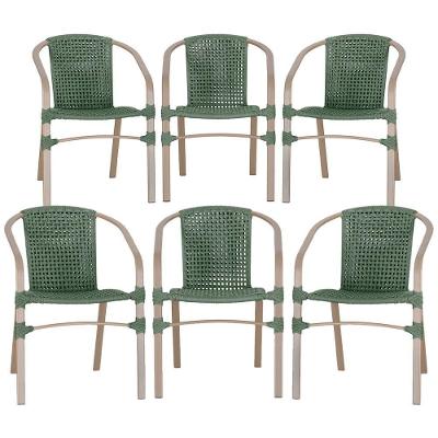 06 Cadeiras Floripa Alumínio Pintura Fendi Trama Original Verde