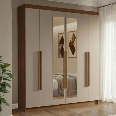 Guarda-roupa Casal 6 Portas Batentes Com Espelho Venus Madesa Rustic/crema