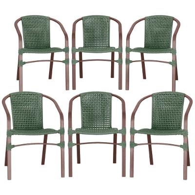 06 Cadeiras Floripa Alumínio Pintura Marrom Corda Nautica Tr Verde
