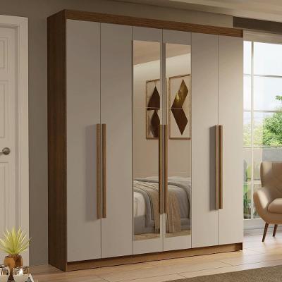 Guarda-roupa Casal 6 Portas Batentes Com Espelho Saturno Madesa Rustic/crema