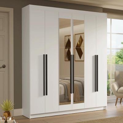 Guarda-roupa Casal 6 Portas Batentes Com Espelho Saturno Madesa Branco/preto