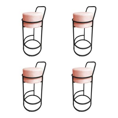Kit 4 Banquetas Alta Redonda Base Preta Veludo - Rose