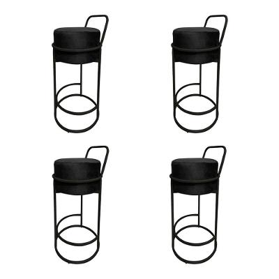 Kit 4 Banquetas Alta Redonda Base Preta Veludo - Preto
