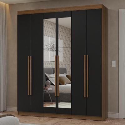 Guarda-roupa Casal 6 Portas Batentes Com Espelho Netuno Madesa Rustic/preto