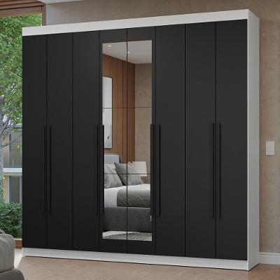 Guarda-roupa Casal 8 Portas Batentes Com Espelho Netuno Madesa Branco/preto