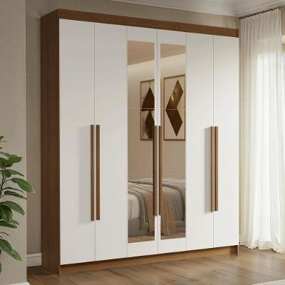 Guarda-roupa Casal 6 Portas Batentes Com Espelho Venus Madesa Rustic/branco