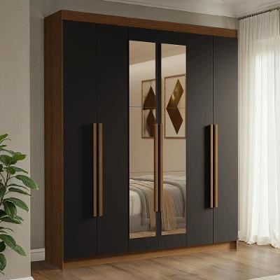 Guarda-roupa Casal 6 Portas Batentes Com Espelho Venus Madesa Rustic/preto
