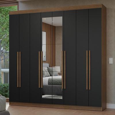 Guarda-roupa Casal 8 Portas Batentes Com Espelho Netuno Madesa Rustic/preto