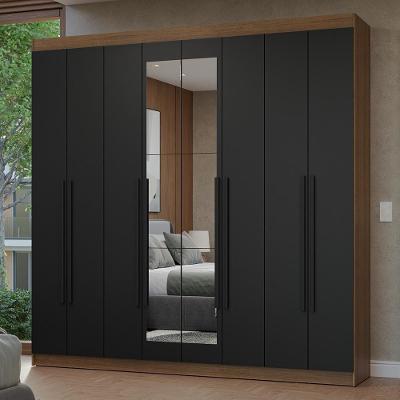 Guarda-roupa Casal 8 Portas Batentes Com Espelho Netuno Madesa Rustic/preto
