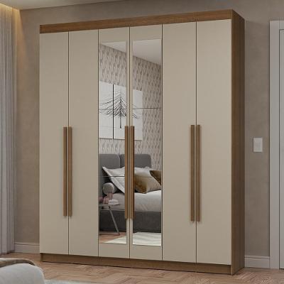 Guarda-roupa Casal 6 Portas Batentes Com Espelho Netuno Madesa Rustic/crema