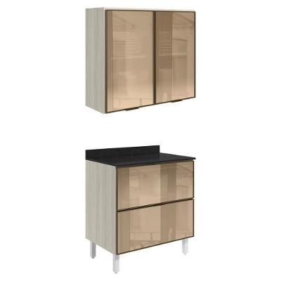 Armario Aereo E Balcao Em Vidro 2p 2g 80 Cm Mdf Kali Bianco Toq Nicioli