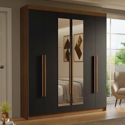 Guarda-roupa Casal 6 Portas Batentes Com Espelho Saturno Madesa Rustic/preto