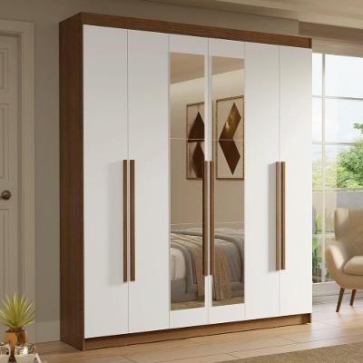 Guarda-roupa Casal 6 Portas Batentes Com Espelho Saturno Madesa Rustic/branco
