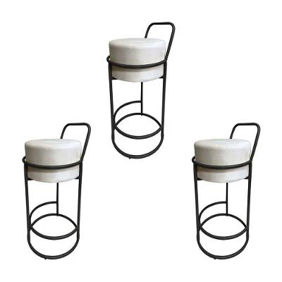 Kit 3 Banquetas Alta Redonda Base Preta Veludo - Bege