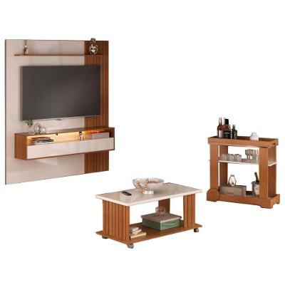 Painel Tv 72 Pol 160 Cm Carrinho Bar E Mesa De Centro Cinamomo Off White Arly