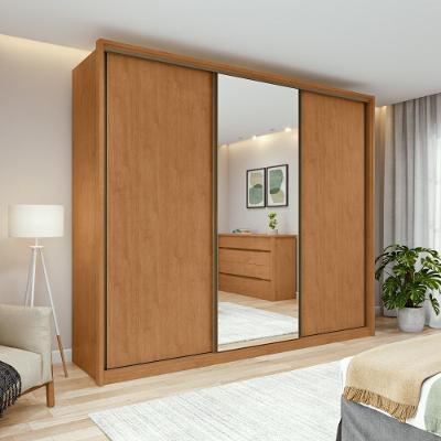 Guarda-roupa Casal 100% Mdf 3 Portas 6 Gavetas Vitta 2,70 Glass Amendoa/off White