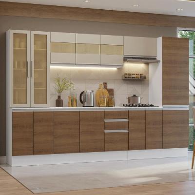 Armário De Cozinha Completa 100% Mdf 290 Cm Smart Madesa 01 Branco/rustic/crema