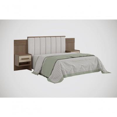Cabeceira Para Cama Queen Size Ripada Irís Estofada Com 2 Mesas De Cabeceira D Doro Castanho/linho/ripado