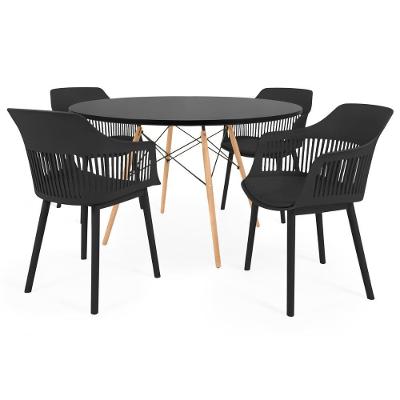 Conjunto Mesa De Jantar Redonda Eiffel Preta 120cm Com 4 Cadeiras Marcela - Preto
