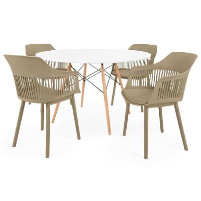 Conjunto Mesa De Jantar Redonda Eiffel Branca 120cm Com 4 Cadeiras Marcela - Nude Escuro