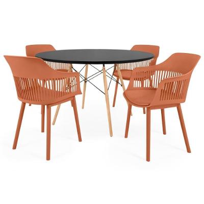 Conjunto Mesa De Jantar Redonda Eiffel Preta 120cm Com 4 Cadeiras Marcela - Marrom