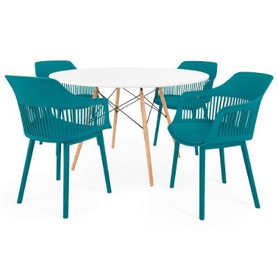 Conjunto Mesa De Jantar Redonda Eiffel Branca 120cm Com 4 Cadeiras Marcela - Turquesa