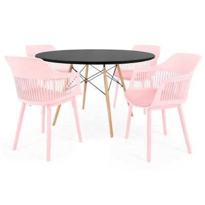 Conjunto Mesa De Jantar Redonda Eiffel Preta 120cm Com 4 Cadeiras Marcela - Rosa