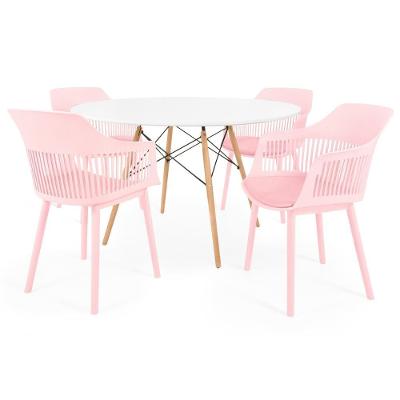 Conjunto Mesa De Jantar Redonda Eiffel Branca 120cm Com 4 Cadeiras Marcela - Rosa