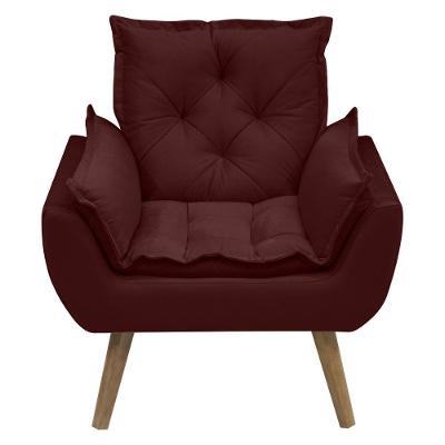 Poltrona Opala Conforto Decorativa Em Veludo Com Pés Palito Bordô