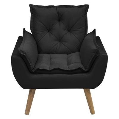 Poltrona Opala Conforto Decorativa Em Veludo Com Pés Palito Preto