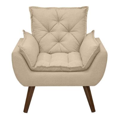 Poltrona Opala Decorativa Conforto Tecido Boucle Pé Trapézio Areia