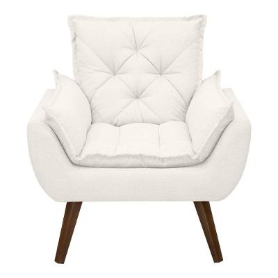 Poltrona Opala Decorativa Conforto Tecido Boucle Pé Trapézio Branco