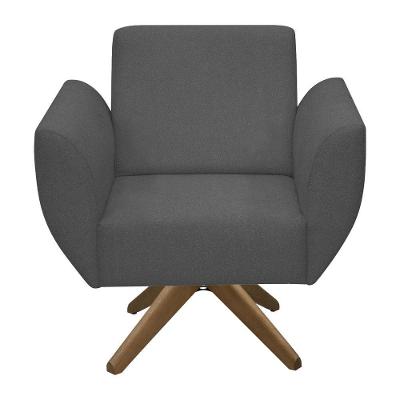 Poltrona Jolly Decorativa Com Base Madeira Em Tecido Boucle Chumbo