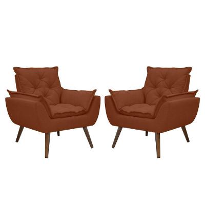 Kit De 2 Poltronas Opala Conforto Tecido Boucle Pés Trapézio Terracota