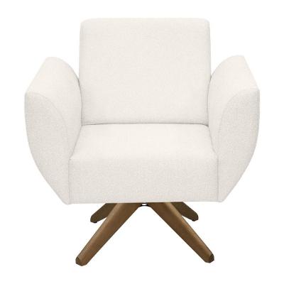 Poltrona Jolly Decorativa Com Base Madeira Em Tecido Boucle Branco